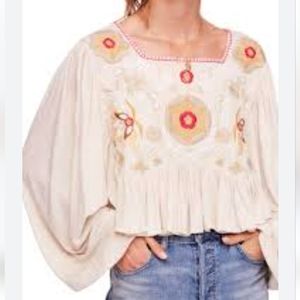 Free People Embroidered Long Sleeve Flowy Cropped Top